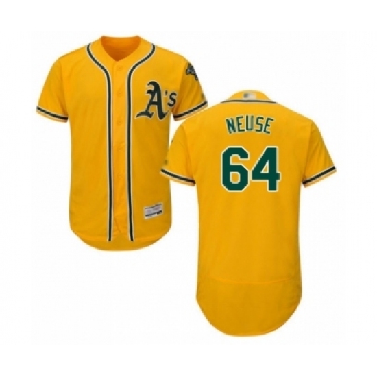 Men's Oakland Athletics #64 Sheldon Neuse Gold Alternate Flex Base Authentic Collection Baseball Player Jersey Men's Oakland Athletics #64 Sheldon Neuse Gold Alternate Flex Base Authentic Collection Baseball Player Jersey