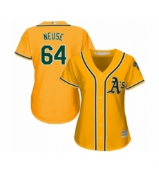 Women's Oakland Athletics #64 Sheldon Neuse Authentic Gold Alternate 2 Cool Base Baseball Player Jersey Women's Oakland Athletics #64 Sheldon Neuse Authentic Gold Alternate 2 Cool Base Baseball Player Jersey