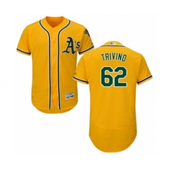 Men's Oakland Athletics #62 Lou Trivino Gold Alternate Flex Base Authentic Collection Baseball Player Jersey Men's Oakland Athletics #62 Lou Trivino Gold Alternate Flex Base Authentic Collection Baseball Player Jersey