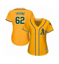 Women's Oakland Athletics #62 Lou Trivino Authentic Gold Alternate 2 Cool Base Baseball Player Jersey