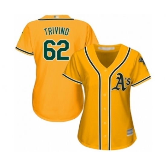 Women's Oakland Athletics #62 Lou Trivino Authentic Gold Alternate 2 Cool Base Baseball Player Jersey Women's Oakland Athletics #62 Lou Trivino Authentic Gold Alternate 2 Cool Base Baseball Player Jersey