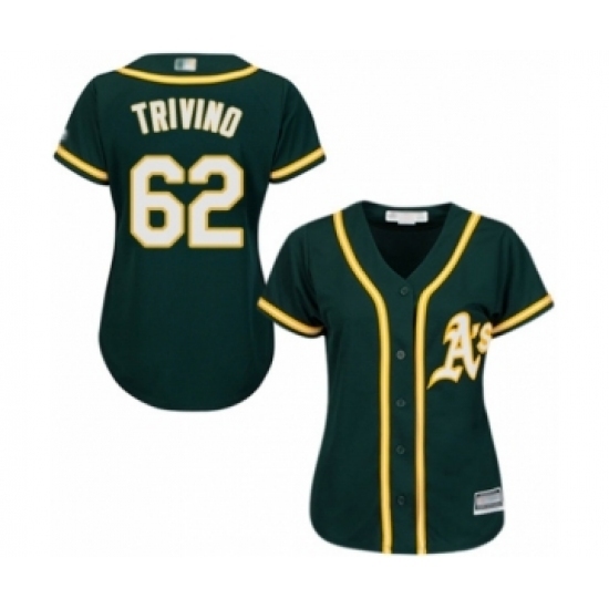 Women's Oakland Athletics #62 Lou Trivino Authentic Green Alternate 1 Cool Base Baseball Player Jersey Women's Oakland Athletics #62 Lou Trivino Authentic Green Alternate 1 Cool Base Baseball Player Jersey