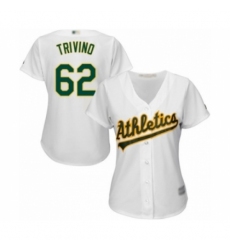 Women's Oakland Athletics #62 Lou Trivino Authentic White Home Cool Base Baseball Player Jersey