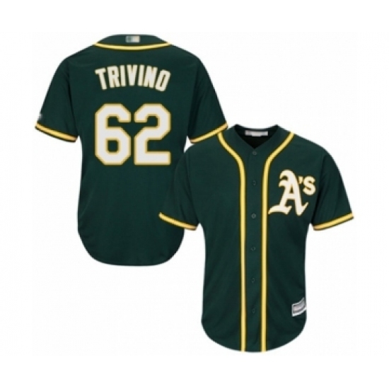 Youth Oakland Athletics #62 Lou Trivino Authentic Green Alternate 1 Cool Base Baseball Player Jersey Youth Oakland Athletics #62 Lou Trivino Authentic Green Alternate 1 Cool Base Baseball Player Jersey