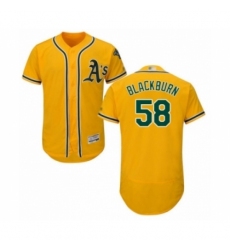 Men's Oakland Athletics #58 Paul Blackburn Gold Alternate Flex Base Authentic Collection Baseball Player Jersey Men's Oakland Athletics #58 Paul Blackburn Gold Alternate Flex Base Authentic Collection Baseball Player Jersey