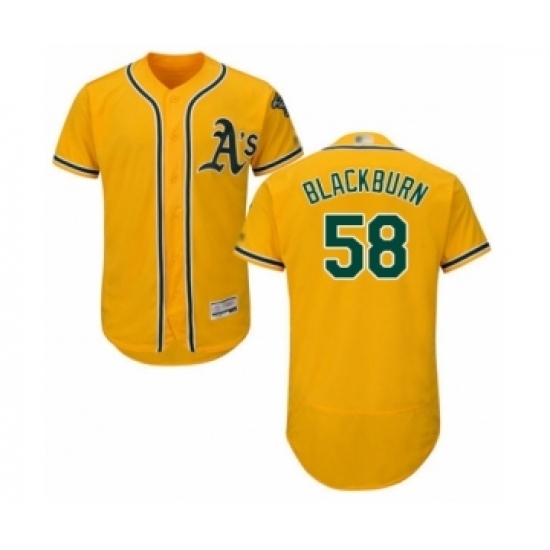 Men's Oakland Athletics #58 Paul Blackburn Gold Alternate Flex Base Authentic Collection Baseball Player Jersey Men's Oakland Athletics #58 Paul Blackburn Gold Alternate Flex Base Authentic Collection Baseball Player Jersey