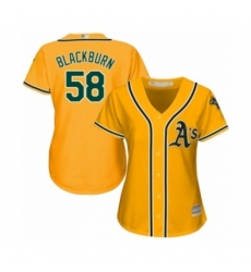 Women's Oakland Athletics #58 Paul Blackburn Authentic Gold Alternate 2 Cool Base Baseball Player Jersey Women's Oakland Athletics #58 Paul Blackburn Authentic Gold Alternate 2 Cool Base Baseball Player Jersey