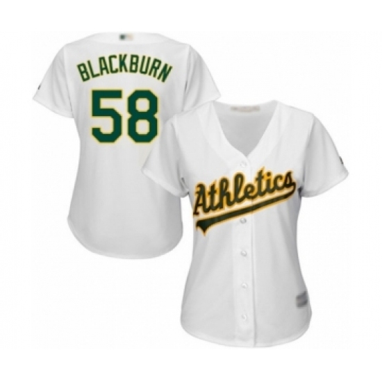 Women's Oakland Athletics #58 Paul Blackburn Authentic White Home Cool Base Baseball Player Jersey Women's Oakland Athletics #58 Paul Blackburn Authentic White Home Cool Base Baseball Player Jersey