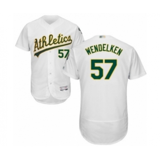 Men's Oakland Athletics #57 J.B. Wendelken White Home Flex Base Authentic Collection Baseball Player Jersey Men's Oakland Athletics #57 J.B. Wendelken White Home Flex Base Authentic Collection Baseball Player Jersey