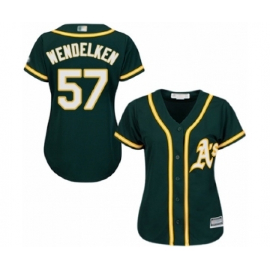 Women's Oakland Athletics #57 J.B. Wendelken Authentic Green Alternate 1 Cool Base Baseball Player Jersey Women's Oakland Athletics #57 J.B. Wendelken Authentic Green Alternate 1 Cool Base Baseball Player Jersey