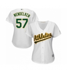 Women's Oakland Athletics #57 J.B. Wendelken Authentic White Home Cool Base Baseball Player Jersey Women's Oakland Athletics #57 J.B. Wendelken Authentic White Home Cool Base Baseball Player Jersey