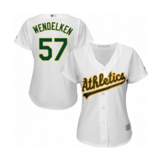 Women's Oakland Athletics #57 J.B. Wendelken Authentic White Home Cool Base Baseball Player Jersey Women's Oakland Athletics #57 J.B. Wendelken Authentic White Home Cool Base Baseball Player Jersey
