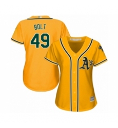 Women's Oakland Athletics #49 Skye Bolt Authentic Gold Alternate 2 Cool Base Baseball Player Jersey Women's Oakland Athletics #49 Skye Bolt Authentic Gold Alternate 2 Cool Base Baseball Player Jersey