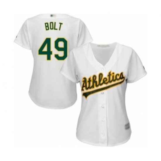 Women's Oakland Athletics #49 Skye Bolt Authentic White Home Cool Base Baseball Player Jersey Women's Oakland Athletics #49 Skye Bolt Authentic White Home Cool Base Baseball Player Jersey