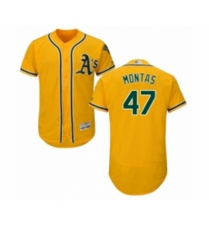 Men's Oakland Athletics #47 Frankie Montas Gold Alternate Flex Base Authentic Collection Baseball Player Jersey