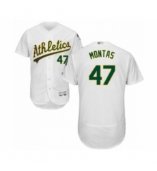 Men's Oakland Athletics #47 Frankie Montas White Home Flex Base Authentic Collection Baseball Player Jersey