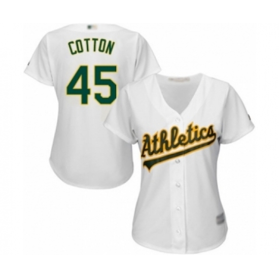 Women's Oakland Athletics #45 Jharel Cotton Authentic White Home Cool Base Baseball Player Jersey Women's Oakland Athletics #45 Jharel Cotton Authentic White Home Cool Base Baseball Player Jersey