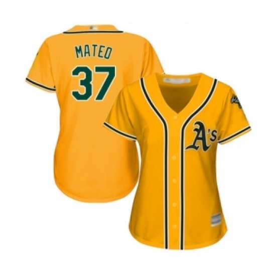 Women's Oakland Athletics #37 Jorge Mateo Authentic Gold Alternate 2 Cool Base Baseball Player Jersey Women's Oakland Athletics #37 Jorge Mateo Authentic Gold Alternate 2 Cool Base Baseball Player Jersey