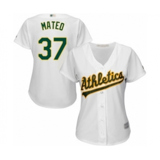 Women's Oakland Athletics #37 Jorge Mateo Authentic White Home Cool Base Baseball Player Jersey Women's Oakland Athletics #37 Jorge Mateo Authentic White Home Cool Base Baseball Player Jersey