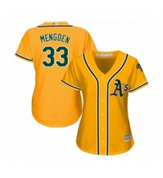Women's Oakland Athletics #33 Daniel Mengden Authentic Gold Alternate 2 Cool Base Baseball Player Jersey Women's Oakland Athletics #33 Daniel Mengden Authentic Gold Alternate 2 Cool Base Baseball Player Jersey