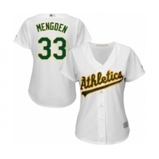 Women's Oakland Athletics #33 Daniel Mengden Authentic White Home Cool Base Baseball Player Jersey Women's Oakland Athletics #33 Daniel Mengden Authentic White Home Cool Base Baseball Player Jersey