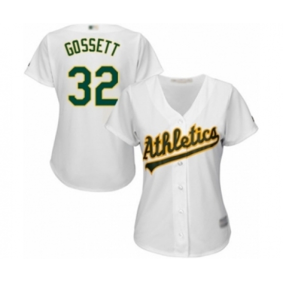 Women's Oakland Athletics #32 Daniel Gossett Authentic White Home Cool Base Baseball Player Jersey Women's Oakland Athletics #32 Daniel Gossett Authentic White Home Cool Base Baseball Player Jersey