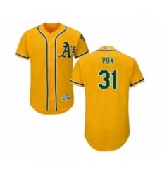 Men's Oakland Athletics #31 A.J. Puk Gold Alternate Flex Base Authentic Collection Baseball Player Jersey Men's Oakland Athletics #31 A.J. Puk Gold Alternate Flex Base Authentic Collection Baseball Player Jersey