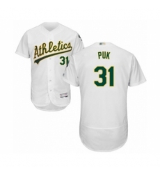 Men's Oakland Athletics #31 A.J. Puk White Home Flex Base Authentic Collection Baseball Player Jersey Men's Oakland Athletics #31 A.J. Puk White Home Flex Base Authentic Collection Baseball Player Jersey