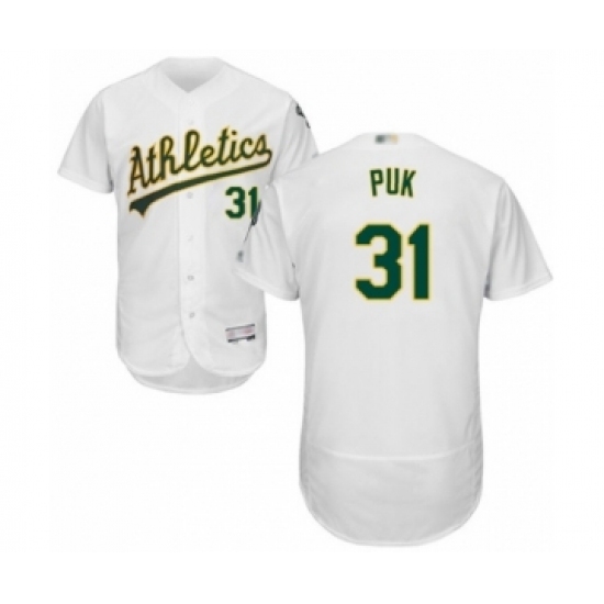 Men's Oakland Athletics #31 A.J. Puk White Home Flex Base Authentic Collection Baseball Player Jersey Men's Oakland Athletics #31 A.J. Puk White Home Flex Base Authentic Collection Baseball Player Jersey