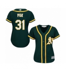 Women's Oakland Athletics #31 A.J. Puk Authentic Green Alternate 1 Cool Base Baseball Player Jersey Women's Oakland Athletics #31 A.J. Puk Authentic Green Alternate 1 Cool Base Baseball Player Jersey