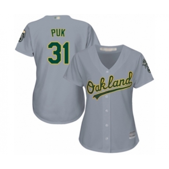 Women's Oakland Athletics #31 A.J. Puk Authentic Grey Road Cool Base Baseball Player Jersey Women's Oakland Athletics #31 A.J. Puk Authentic Grey Road Cool Base Baseball Player Jersey