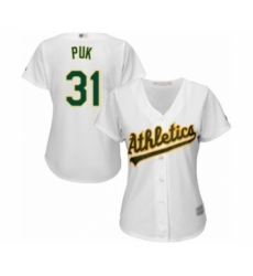 Women's Oakland Athletics #31 A.J. Puk Authentic White Home Cool Base Baseball Player Jersey Women's Oakland Athletics #31 A.J. Puk Authentic White Home Cool Base Baseball Player Jersey