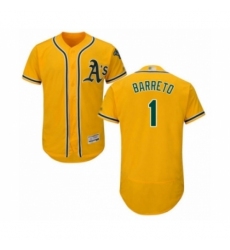 Men's Oakland Athletics #1 Franklin Barreto Gold Alternate Flex Base Authentic Collection Baseball Player Jersey