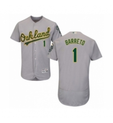 Men's Oakland Athletics #1 Franklin Barreto Grey Road Flex Base Authentic Collection Baseball Player Jersey