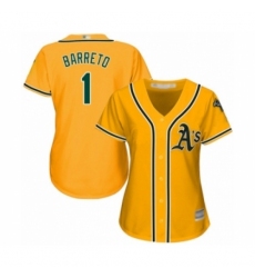 Women's Oakland Athletics #1 Franklin Barreto Authentic Gold Alternate 2 Cool Base Baseball Player Jersey