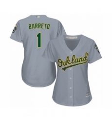 Women's Oakland Athletics #1 Franklin Barreto Authentic Grey Road Cool Base Baseball Player Jersey