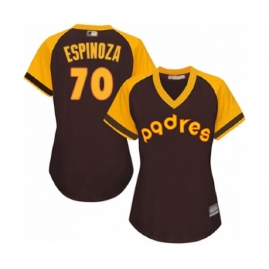 Women's San Diego Padres #70 Anderson Espinoza Authentic Brown Alternate Cooperstown Cool Base Baseball Player Jersey Women's San Diego Padres #70 Anderson Espinoza Authentic Brown Alternate Cooperstown Cool Base Baseball Player Jersey