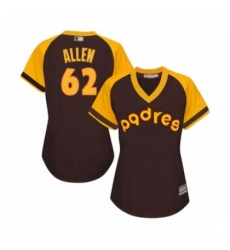 Women's San Diego Padres #62 Austin Allen Authentic Brown Alternate Cooperstown Cool Base Baseball Player Jersey