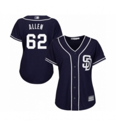 Women's San Diego Padres #62 Austin Allen Authentic Navy Blue Alternate 1 Cool Base Baseball Player Jersey