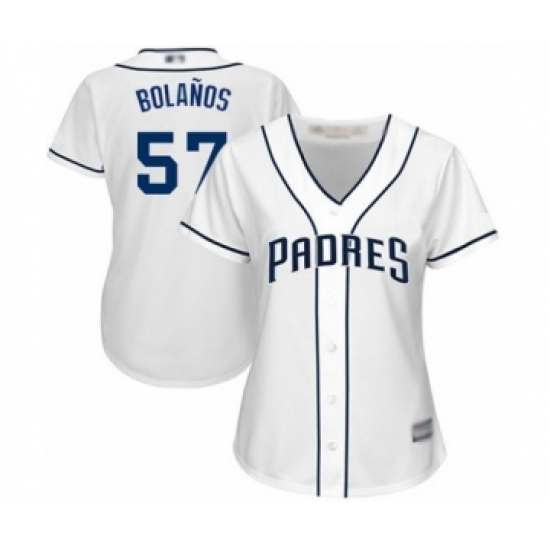 Women's San Diego Padres #57 Ronald Bolanos Authentic White Home Cool Base Baseball Player Jersey Women's San Diego Padres #57 Ronald Bolanos Authentic White Home Cool Base Baseball Player Jersey