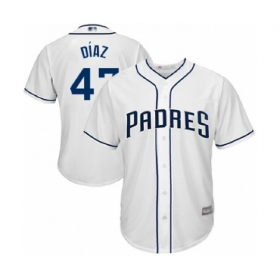 Youth San Diego Padres #47 Miguel Diaz Authentic White Home Cool Base Baseball Player Jersey Youth San Diego Padres #47 Miguel Diaz Authentic White Home Cool Base Baseball Player Jersey