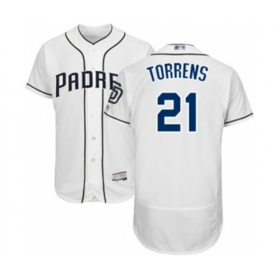Men's San Diego Padres #21 Luis Torrens White Home Flex Base Authentic Collection Baseball Player Jersey Men's San Diego Padres #21 Luis Torrens White Home Flex Base Authentic Collection Baseball Player Jersey