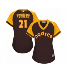 Women's San Diego Padres #21 Luis Torrens Authentic Brown Alternate Cooperstown Cool Base Baseball Player Jersey Women's San Diego Padres #21 Luis Torrens Authentic Brown Alternate Cooperstown Cool Base Baseball Player Jersey