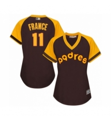 Women's San Diego Padres #11 Ty France Authentic Brown Alternate Cooperstown Cool Base Baseball Player Jersey