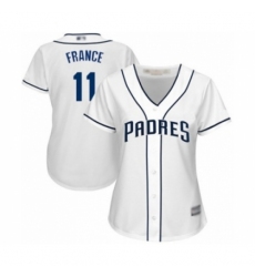 Women's San Diego Padres #11 Ty France Authentic White Home Cool Base Baseball Player Jersey