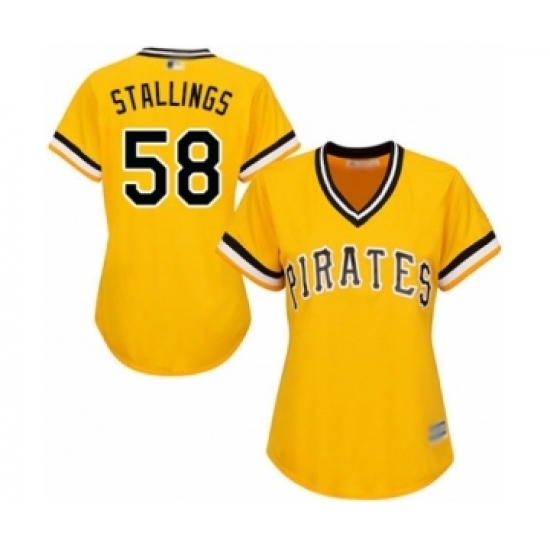 Women's Pittsburgh Pirates #58 Jacob Stallings Authentic Gold Alternate Cool Base Baseball Player Jersey Women's Pittsburgh Pirates #58 Jacob Stallings Authentic Gold Alternate Cool Base Baseball Player Jersey