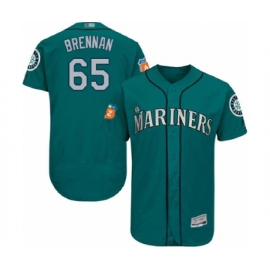 Men's Seattle Mariners #65 Brandon Brennan Teal Green Alternate Flex Base Authentic Collection Baseball Player Jersey Men's Seattle Mariners #65 Brandon Brennan Teal Green Alternate Flex Base Authentic Collection Baseball Player Jersey
