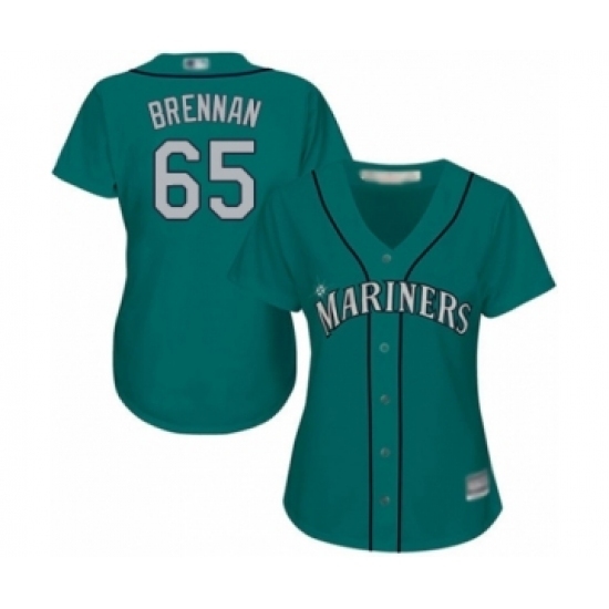 Women's Seattle Mariners #65 Brandon Brennan Authentic Teal Green Alternate Cool Base Baseball Player Jersey Women's Seattle Mariners #65 Brandon Brennan Authentic Teal Green Alternate Cool Base Baseball Player Jersey