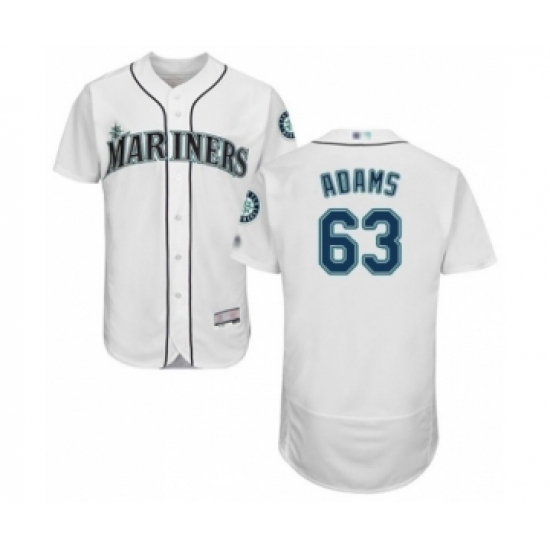 Men's Seattle Mariners #63 Austin Adams White Home Flex Base Authentic Collection Baseball Player Jersey Men's Seattle Mariners #63 Austin Adams White Home Flex Base Authentic Collection Baseball Player Jersey