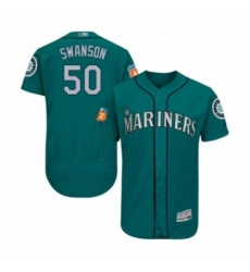 Men's Seattle Mariners #50 Erik Swanson Teal Green Alternate Flex Base Authentic Collection Baseball Player Jersey